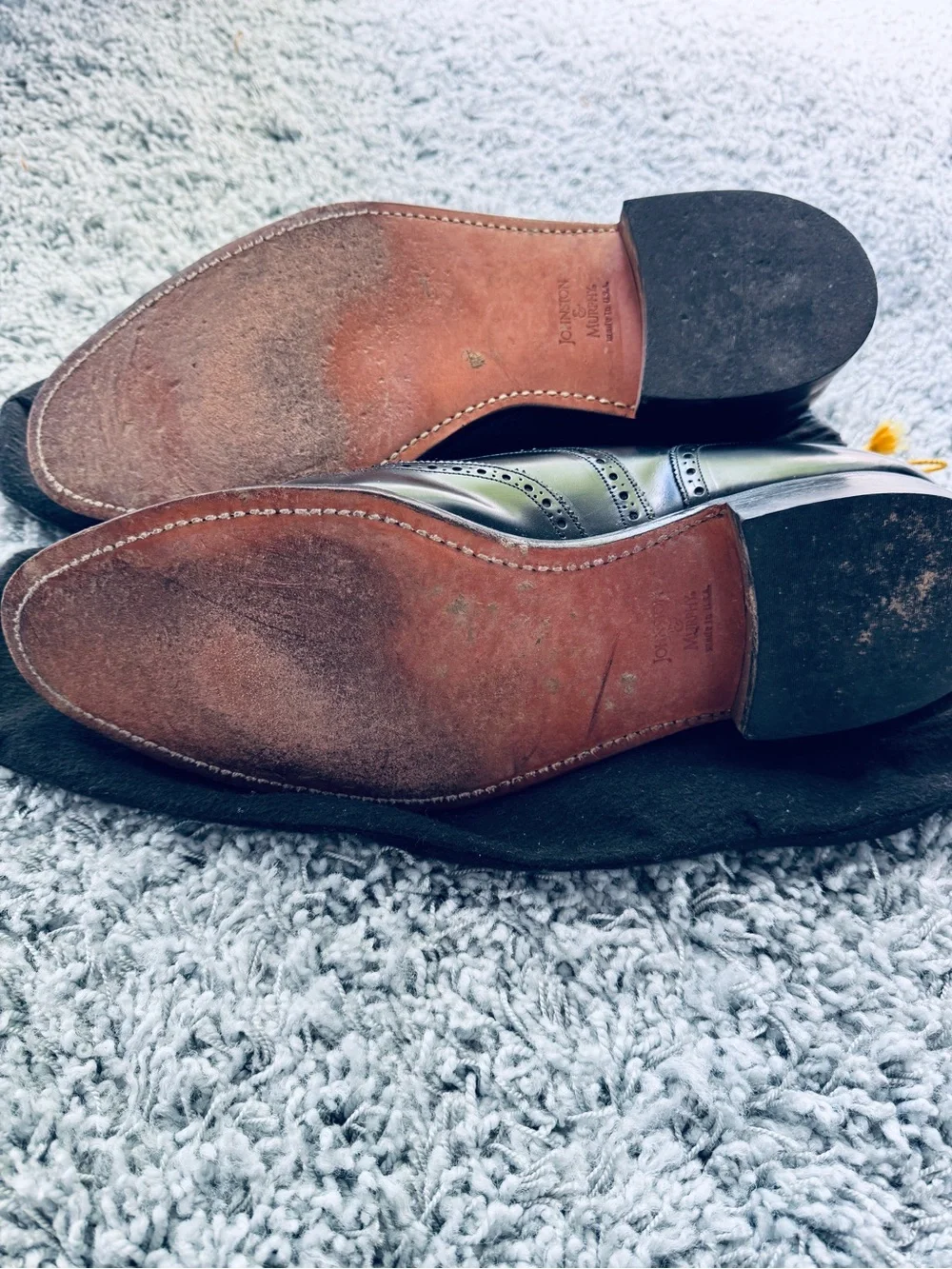 American Hand Made Johnston & Murphy Black Leather Wingtip Oxfords Shoes 14 USA - Picture 5 of 5